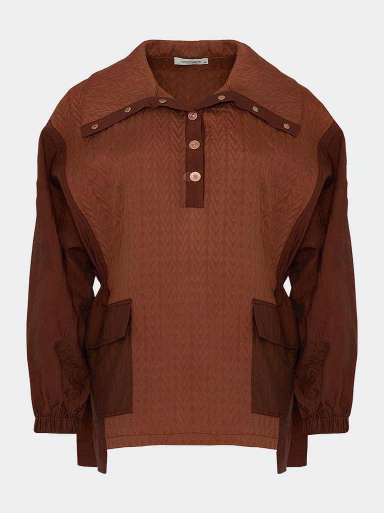 Oversized Quilted Sweatshirt - Brown