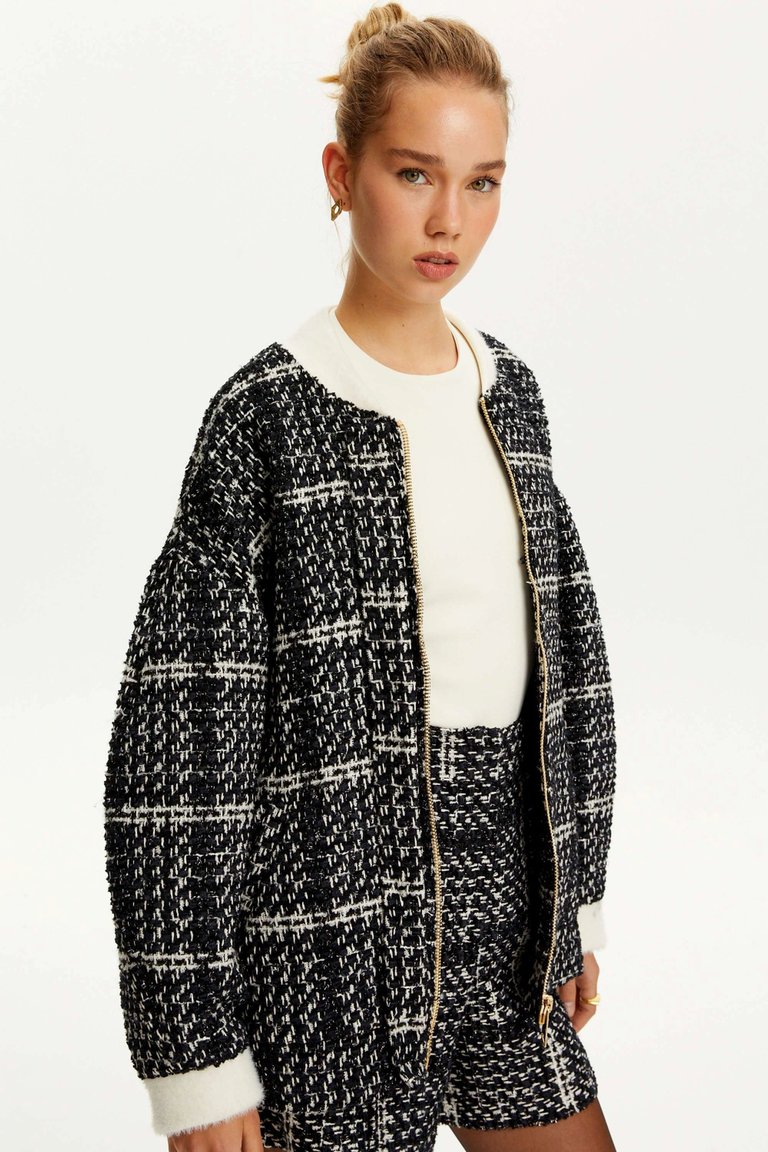 Oversized Tweed Bomber Jacket