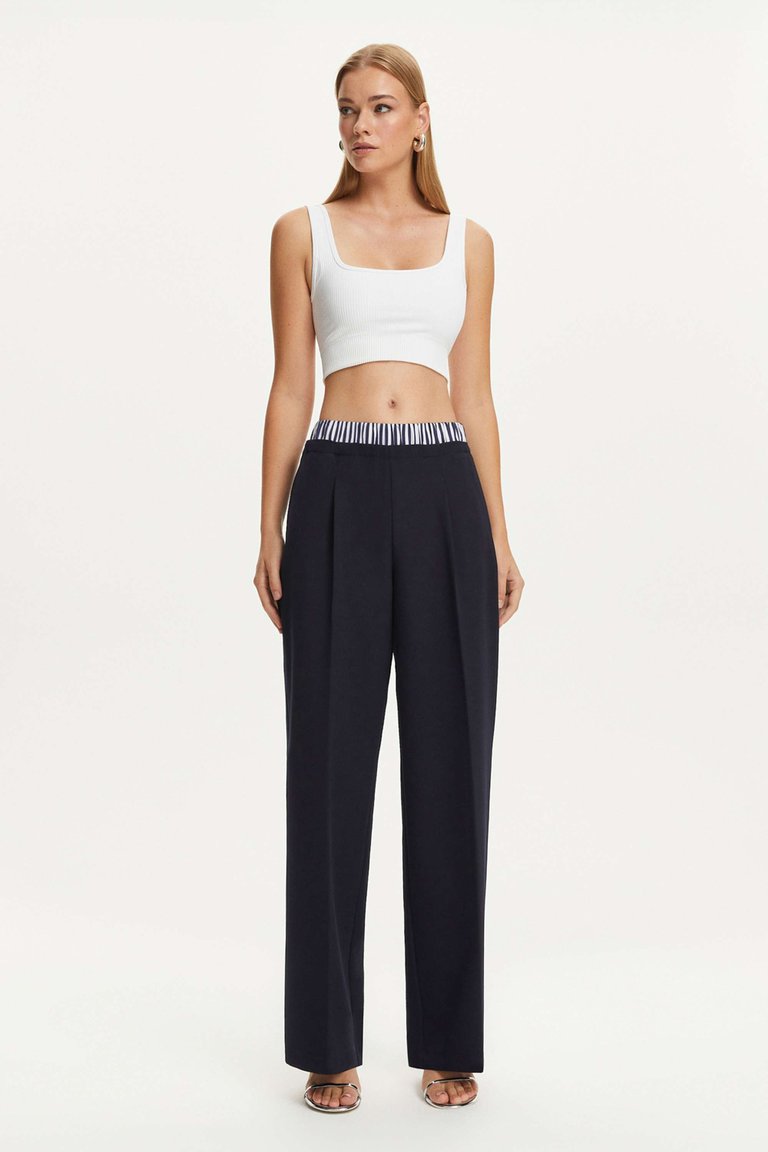 Pants With Elastic Waistband - Navy Blue