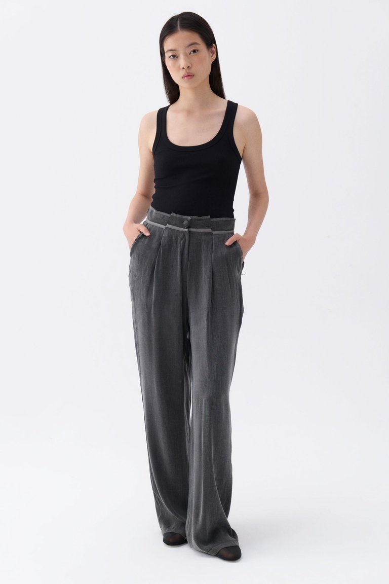 Pleated Palazzo Pants - Black - Black