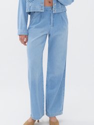 Pleated Wide Leg Jeans - Ice Blue