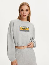 Printed Crop Sweatshirt - Gray