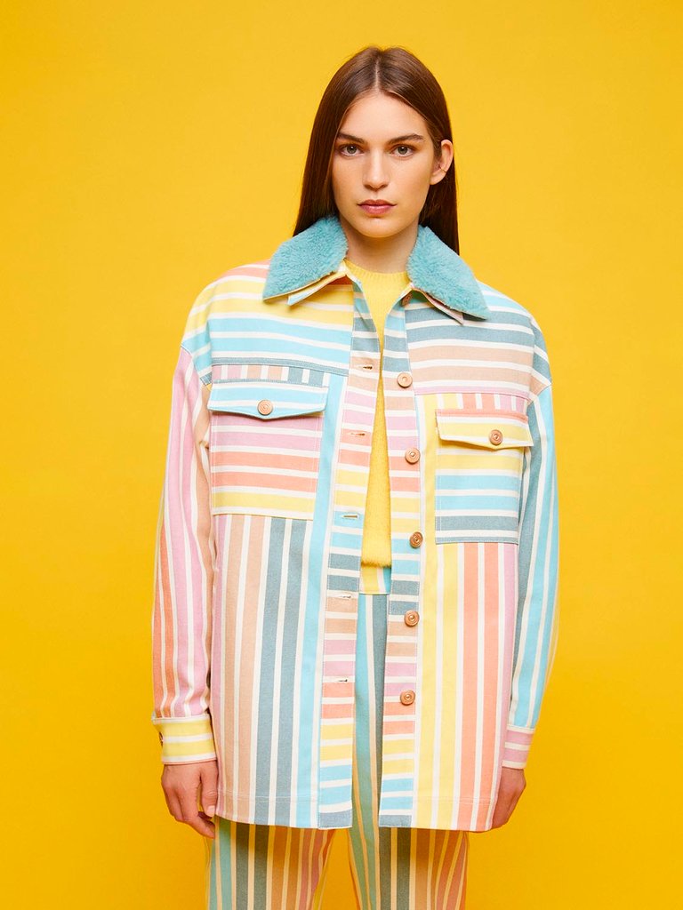 Printed Denim Jacket - Multi-Colored