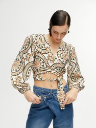 Printed Double-Breasted Crop Top