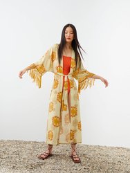 Printed Fringe Kimono - Multi-Colored