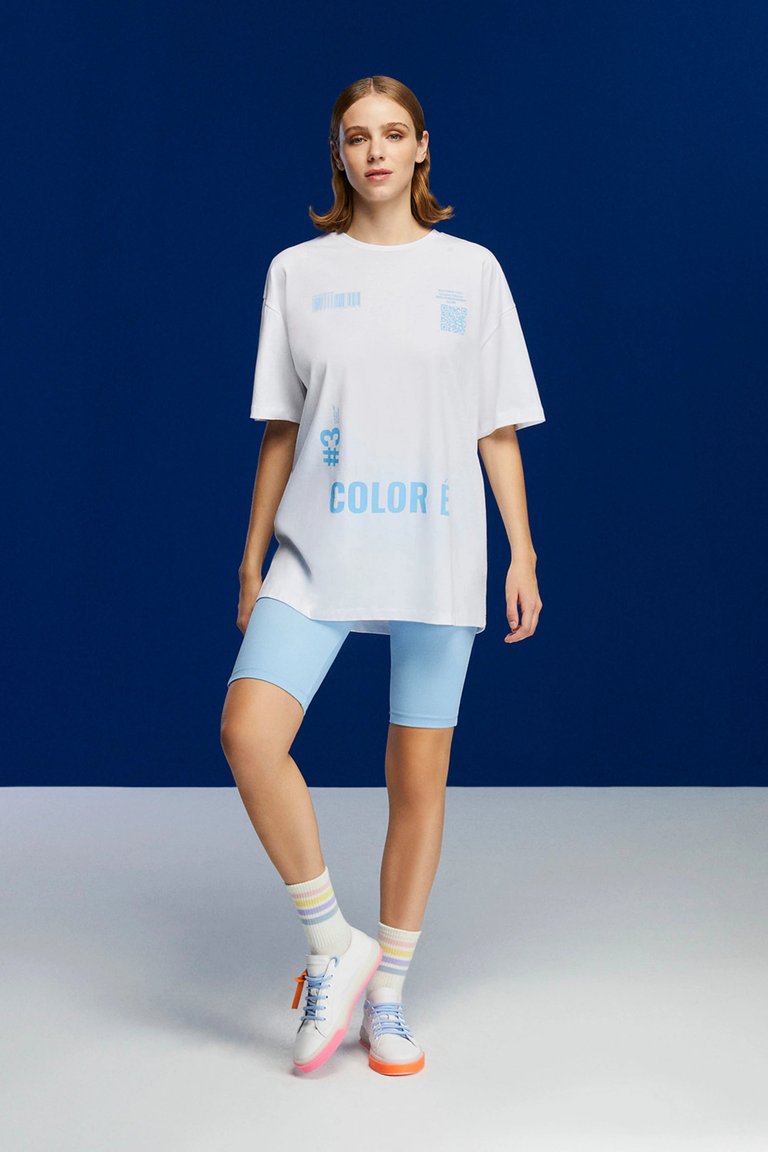 Printed Oversized T-Shirt - Blue - Blue