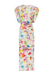 Printed Shoulder Pad Draped Dress