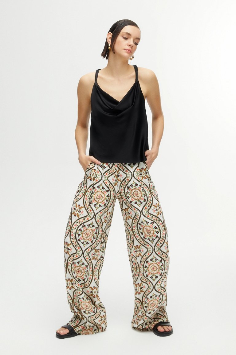 Printed Wide Leg Pants - Multi-Colored