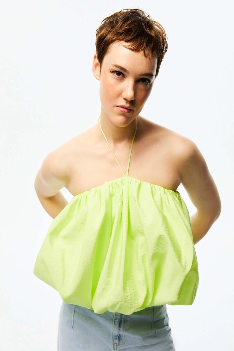Ruched Crop Top - Lime Green