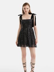 Sequined Flowy Mini Dress - Black
