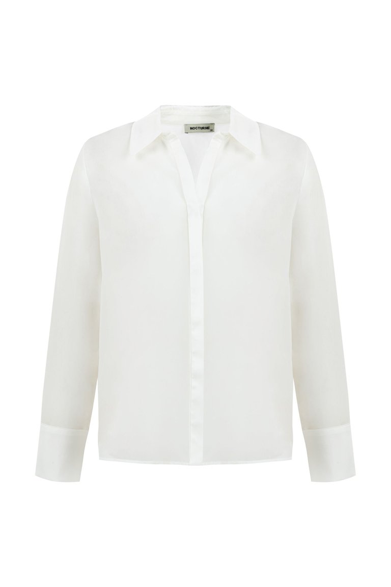 Sheer Button Front Shirt - White - White