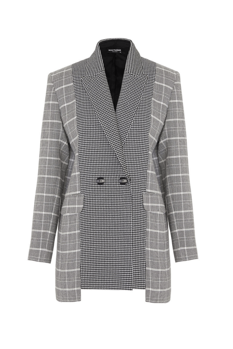 Shoulder Pad Checkered Blazer - Multi-Colored