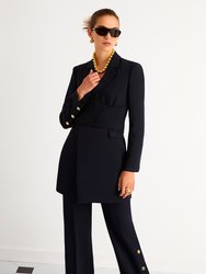 Shoulder Pad Double-Breasted Blazer - Navy Blue - Navy Blue