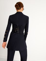 Shoulder Pad Double-Breasted Blazer - Navy Blue