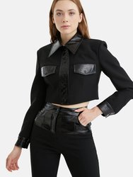 Shoulder Pad Pleather Jacket - Black