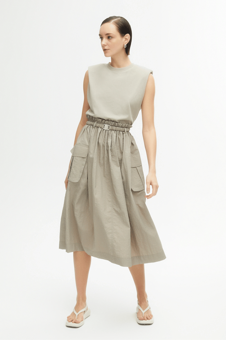 Shoulder Pad Trim Dress - Mink