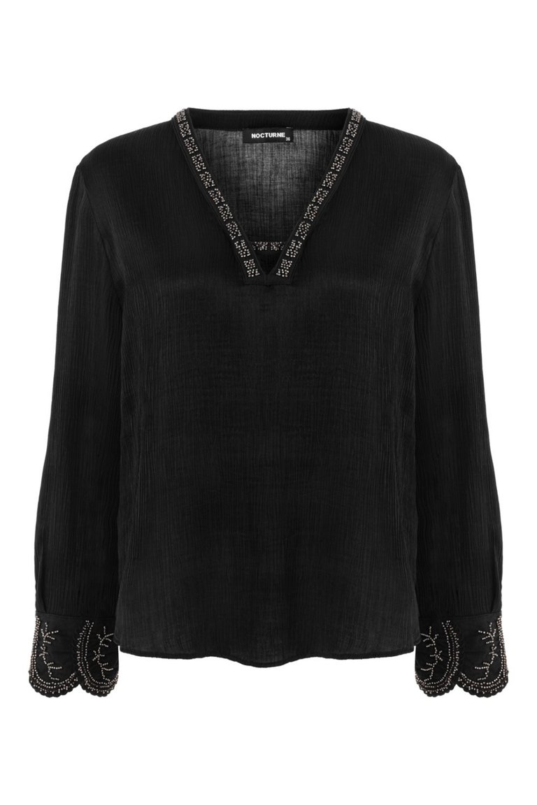 Stone Embroidered Blouse - Black