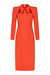 Tie Neck Midi Dress with Shoulder Pad - Red