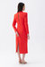 Tie Neck Midi Dress with Shoulder Pad - Red