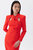 Tie Neck Midi Dress with Shoulder Pad - Red