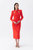 Tie Neck Midi Dress with Shoulder Pad - Red - Red