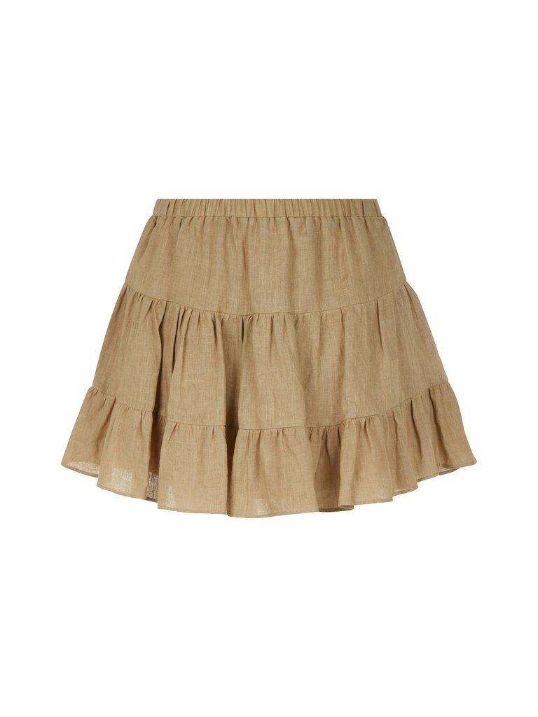 Tiered Mini Linen Skirt - Black - Beige