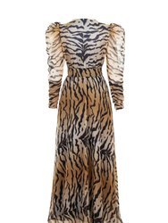 Tiger Print Long Dress - Multi-Colored