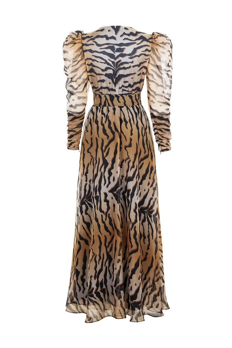 Tiger Print Long Dress - Multi-Colored