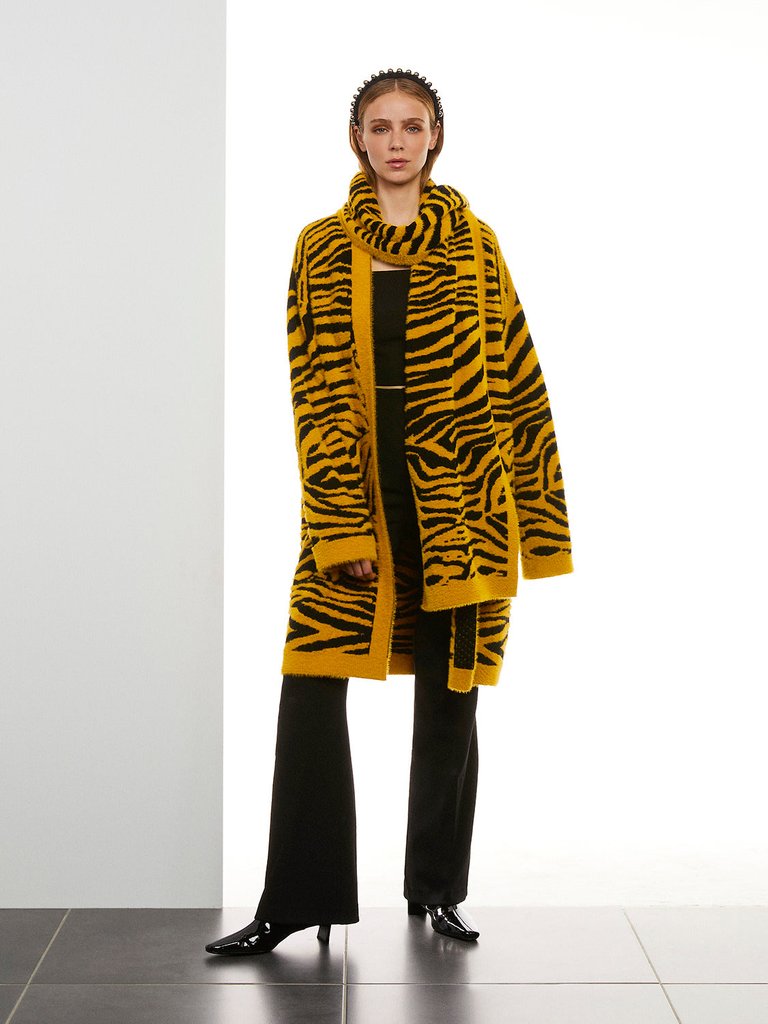 Tiger Print Twin Set Knit Cardigan - Multi-colored