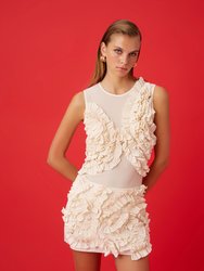 Tulle Body With Ruffle Detail Dress - Ecru