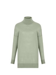 Turtleneck Knit Sweater - Beige - Olive Green