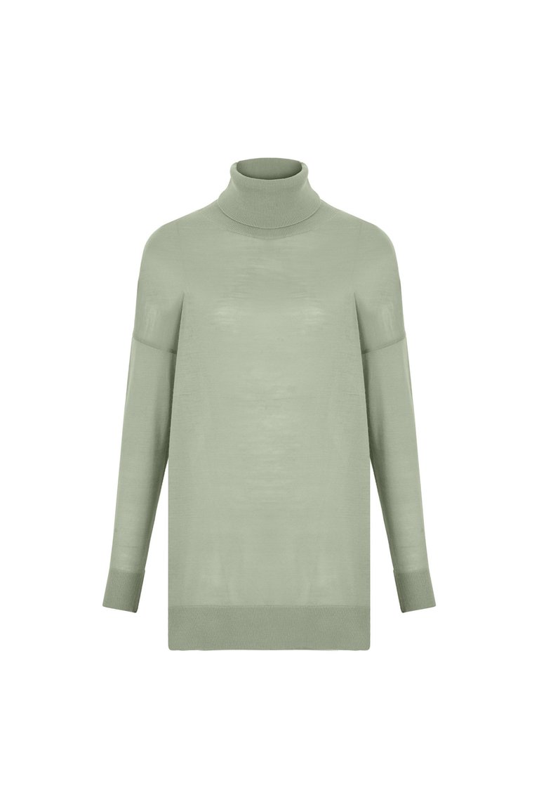 Turtleneck Knit Sweater - Beige - Olive Green
