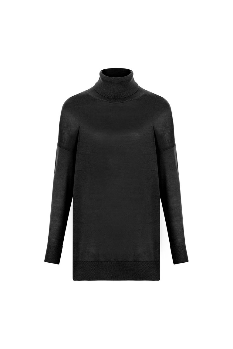 Turtleneck Knit Sweater - Beige - Black