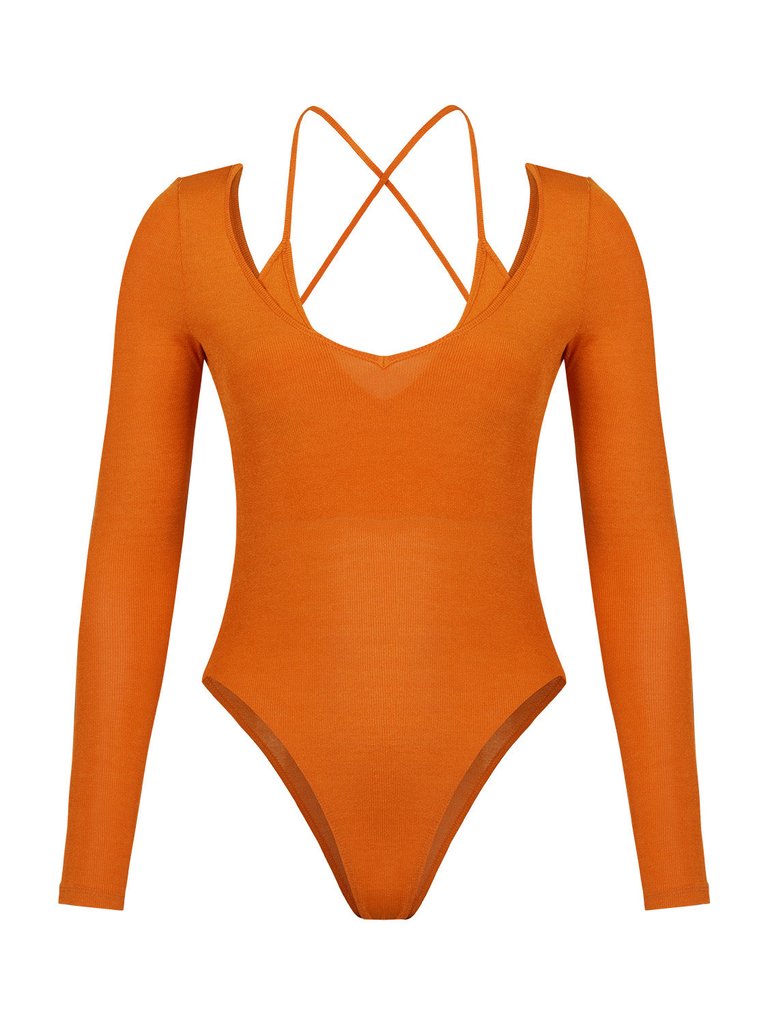 V-Neck Bodysuit - Orange - Orange