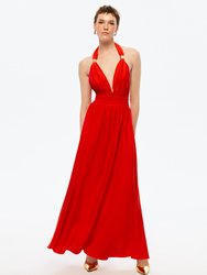 V-Neck Halter Dress - Red