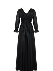 V-Neck Ruched Long Dress - Black