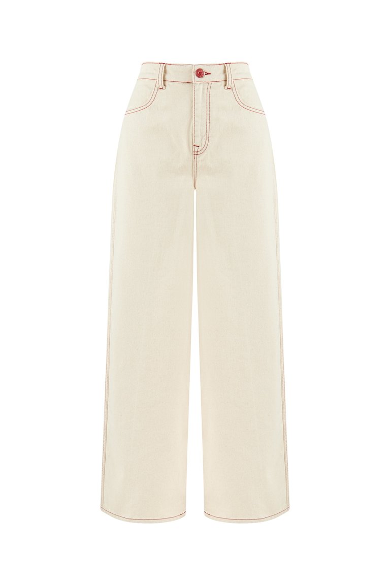 Wide Leg Jean Trousers - Cream - Cream