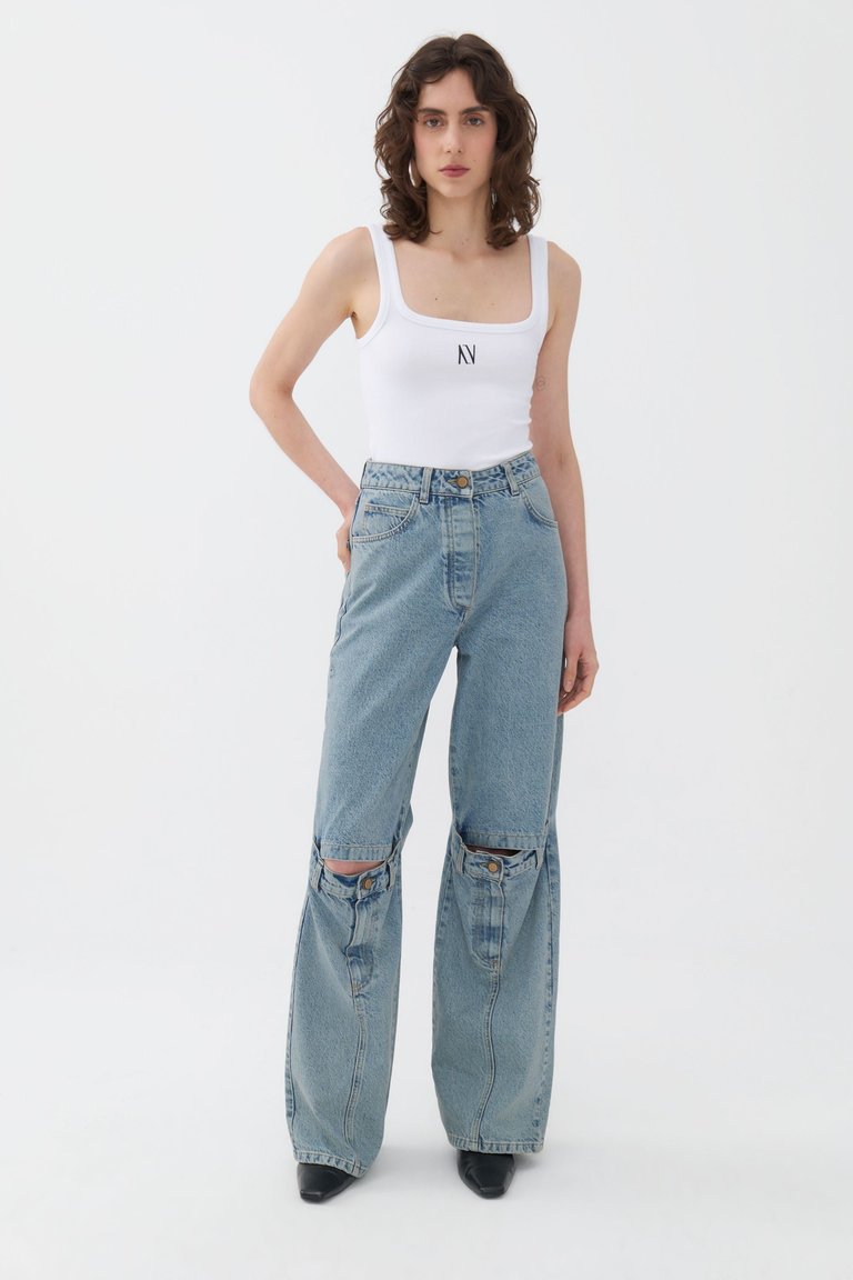 Wide Leg Jean Trousers - İndigo - ?ndigo