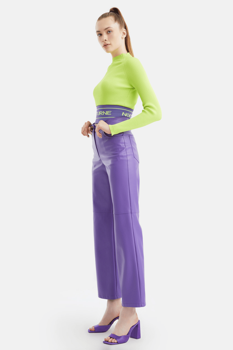 Wide Leg Pleather Pants - Purple - Purple