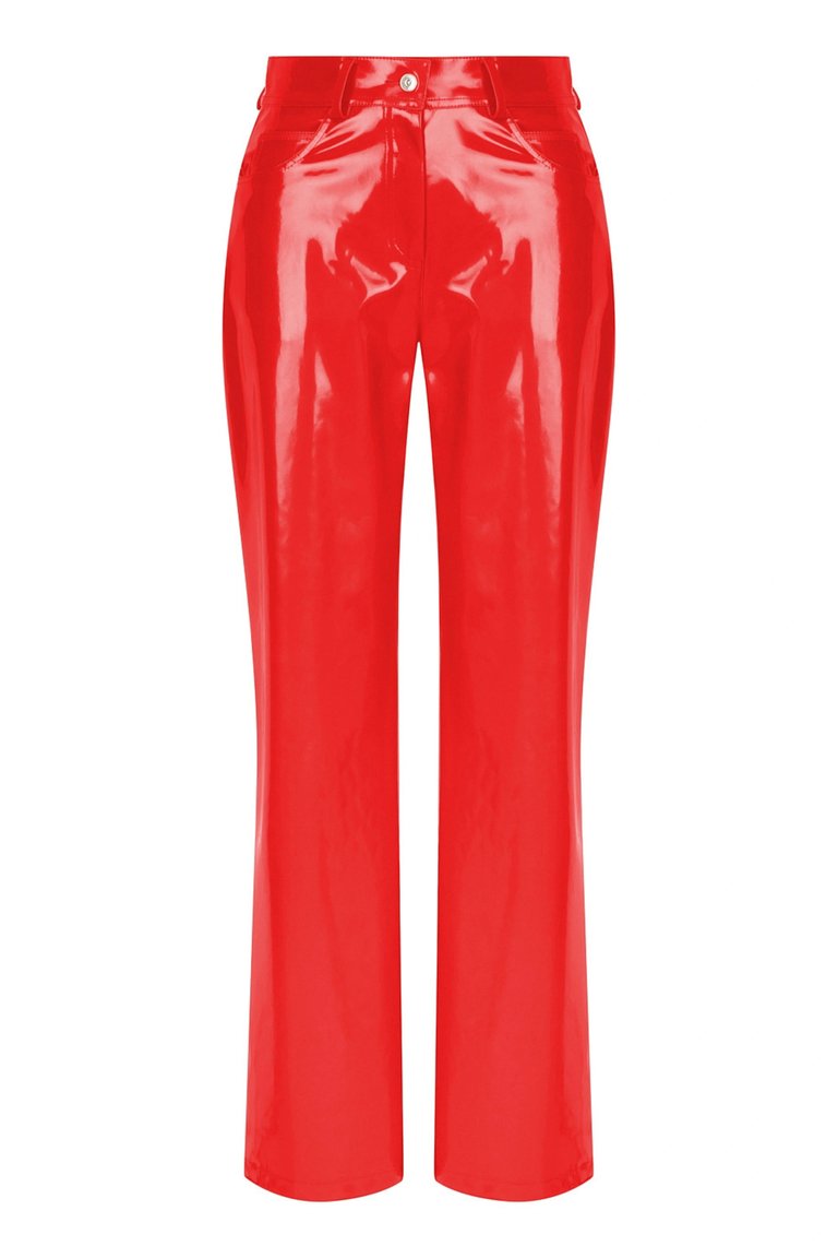 Wide Leg Pleather Pants - Red