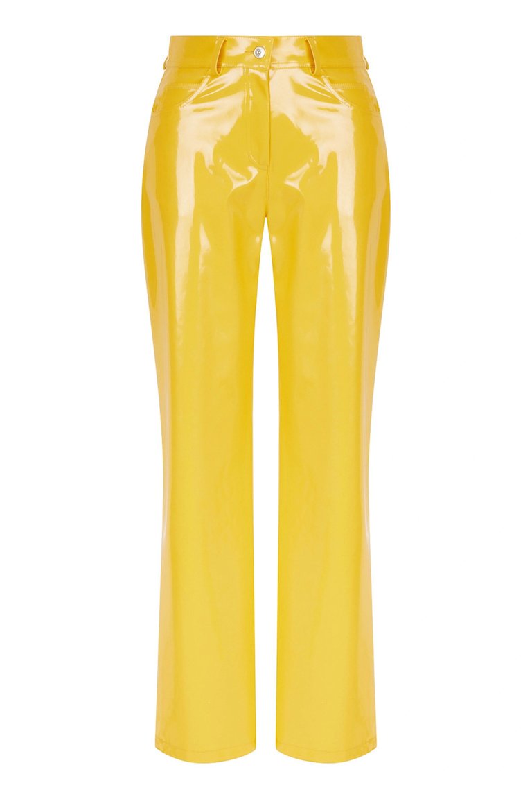 Wide Leg Pleather Pants - Yellow