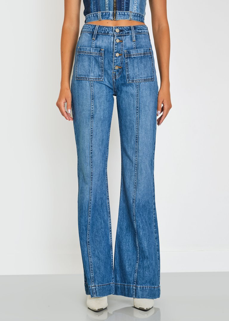 High Rise Patch Pocket Jeans In Laguna Beach - Laguna Beach