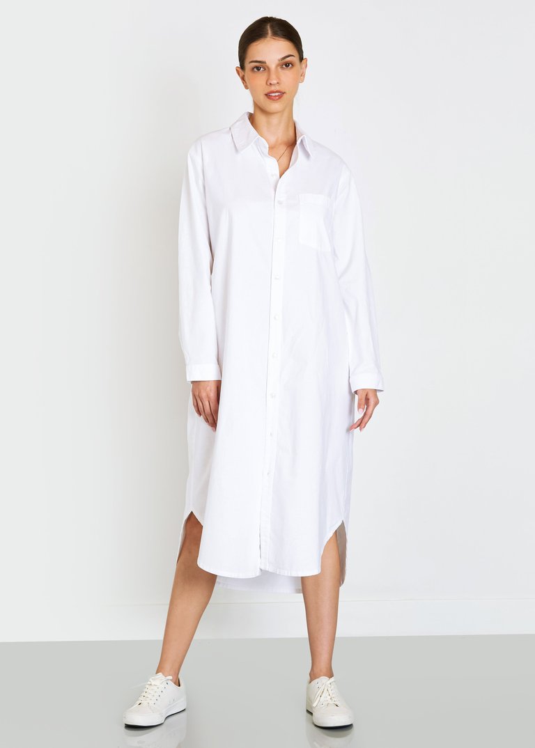 Makenzie Linen Shirt Dress In White - White
