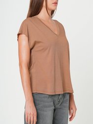 Supima Cotton Cap Sleeve V Neck Tee - Carmel