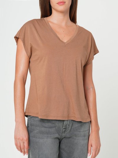 NOEND Denim Supima Cotton Cap Sleeve V Neck Tee - Carmel product