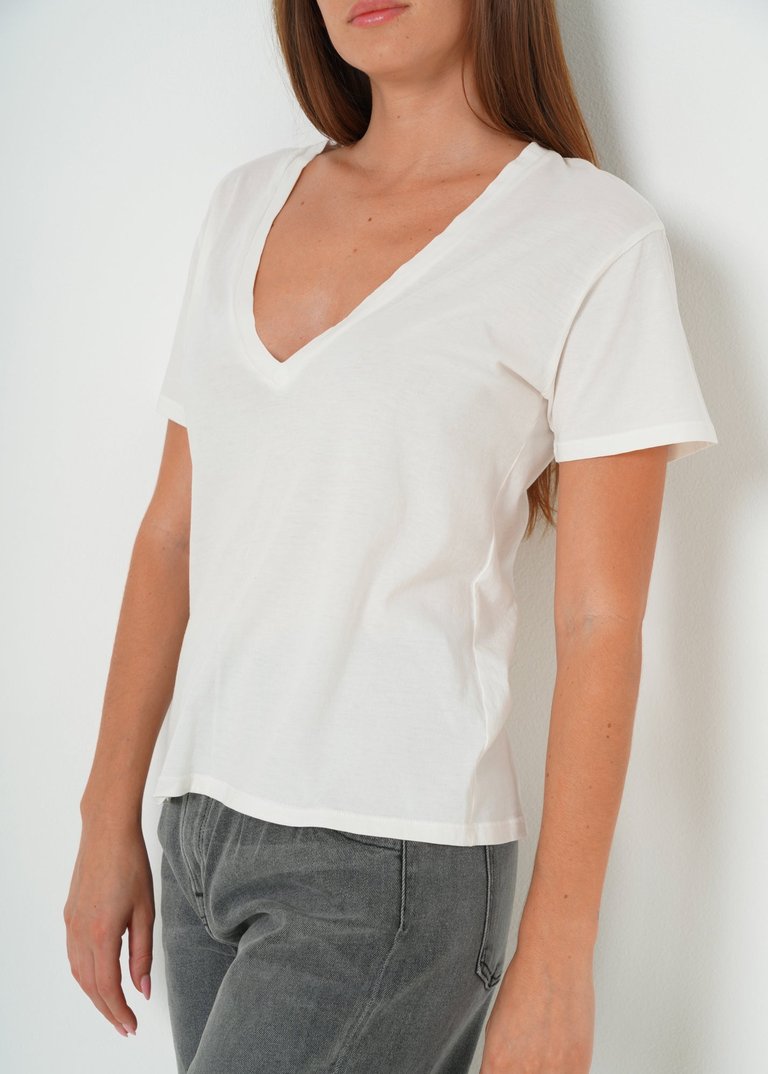 Supima Cotton Deep V Neck Tee - Vintage White - Vintage White