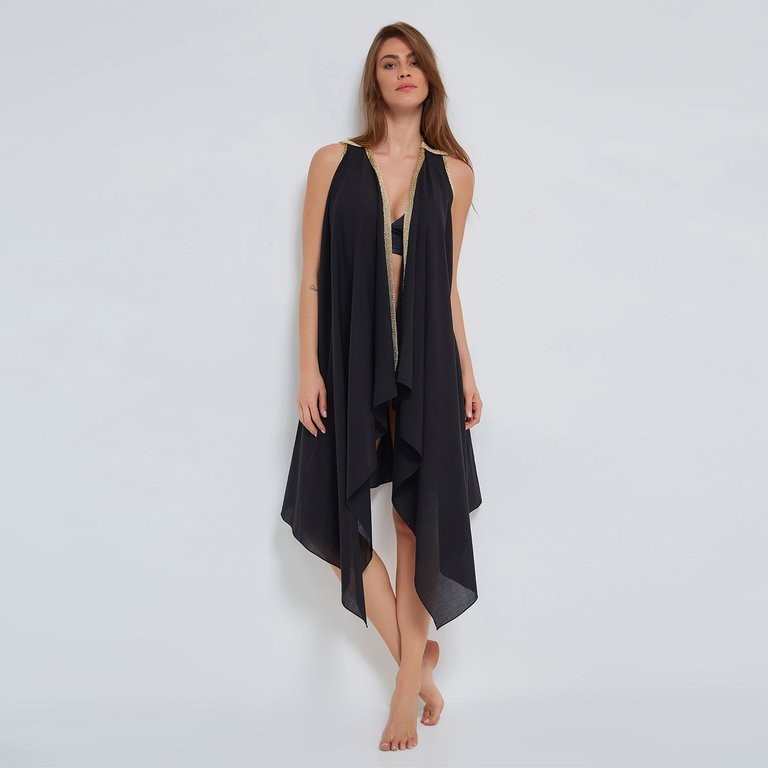 Black Wrap Tunic In Organic Cotton - Black