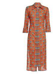 Coral Shirt Dress with Tulip Design - Coral
