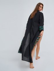 Cotton Kaftan with Tulip Design - Black