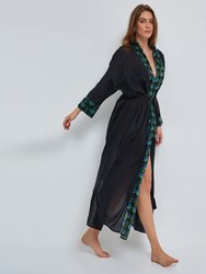 Cotton Kaftan with Tulip Design - Black